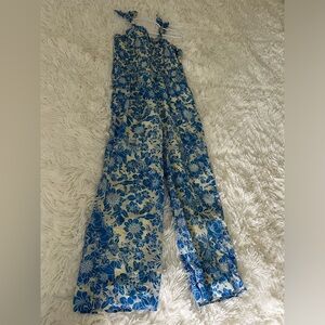 Girls J Crew Crewcuts Tie Shoulder Smocked Floral Jumpsuit Size 8
